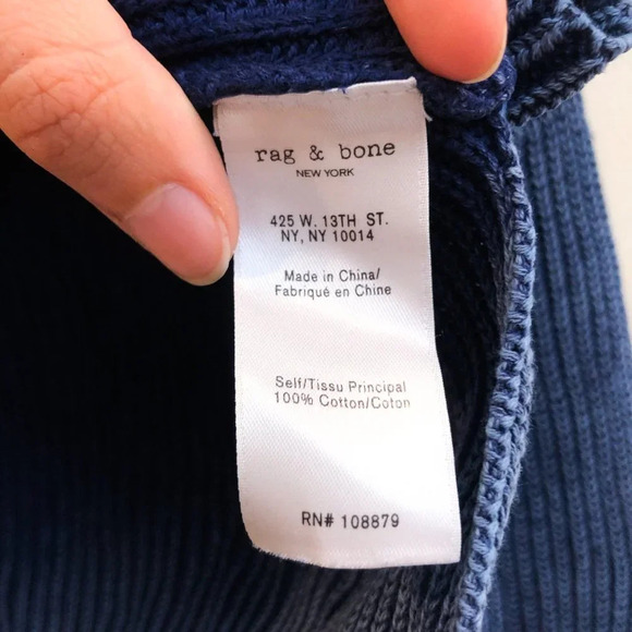 Rag & Bone Navy Cotton Blend Knit Cold Shoulder Navy Crew Neck Sweater FLAWED - Picture 7 of 9